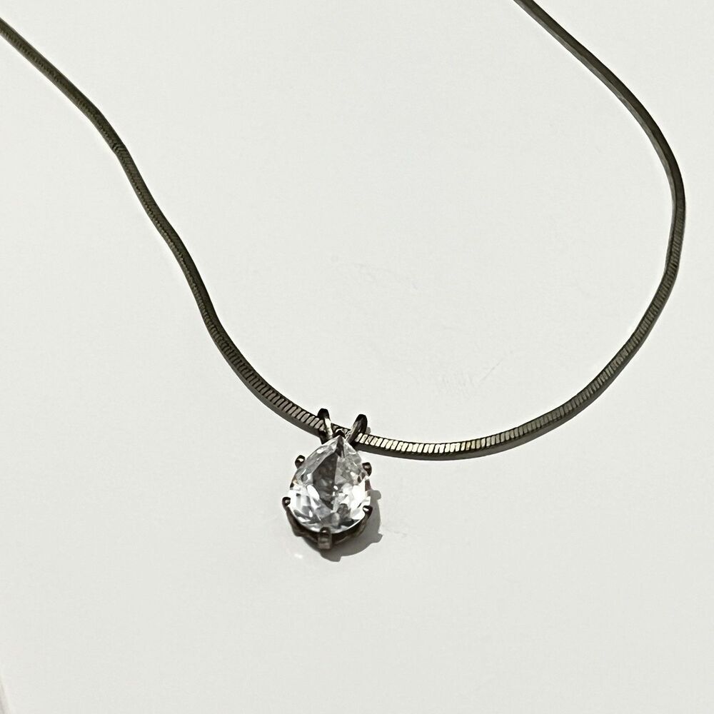 Teardrop CZ Crystal Pendant Metal Chain Necklace Minimal‎